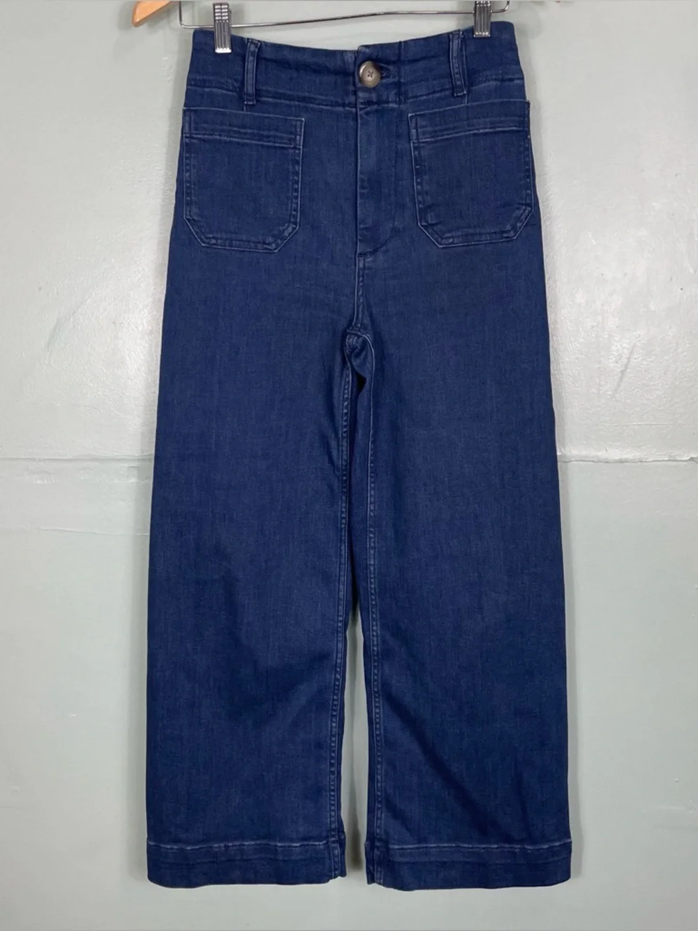 Maeve The Colette Pants Cropped Wide Leg Women Size 26 Navy Blue Stretch - Picture 2 of 10